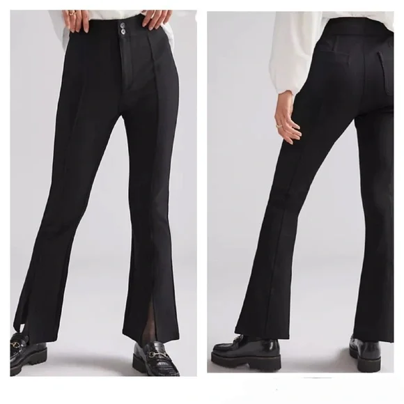 Anthropologie Maeve Size 6 Black Slit Split Front Flared Ponte Pant  NEW - Picture 2 of 7